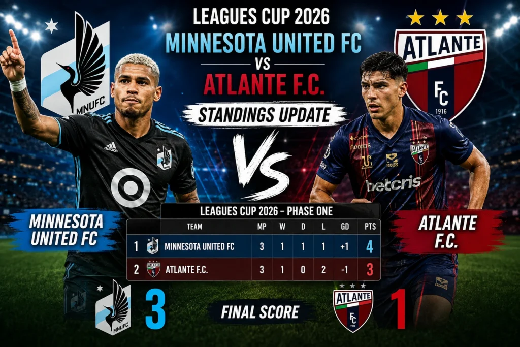 Minnesota United FC vs Atlante F.C. standings Leagues Cup 2026