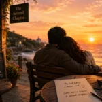 Emotional romantic couple reunited after years of separation by the sea