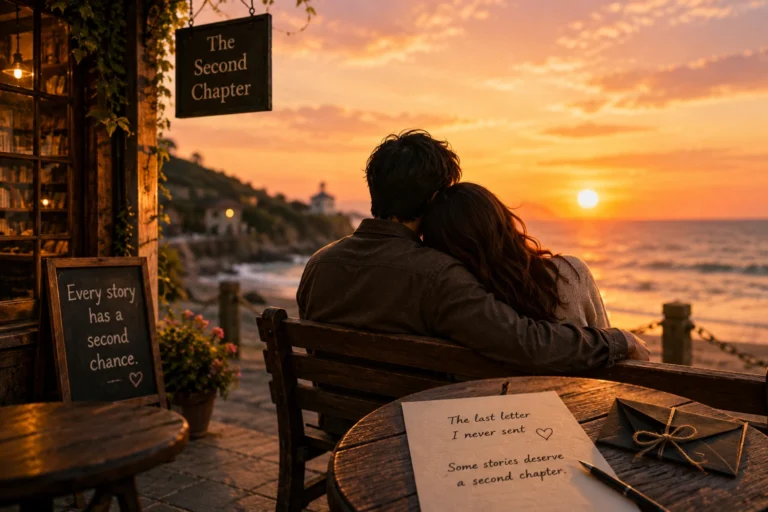Emotional romantic couple reunited after years of separation by the sea