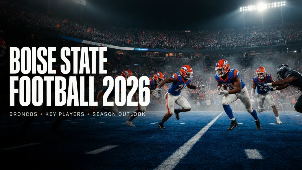 Boise State football 2026 Broncos players competing on the field at Albertsons Stadium