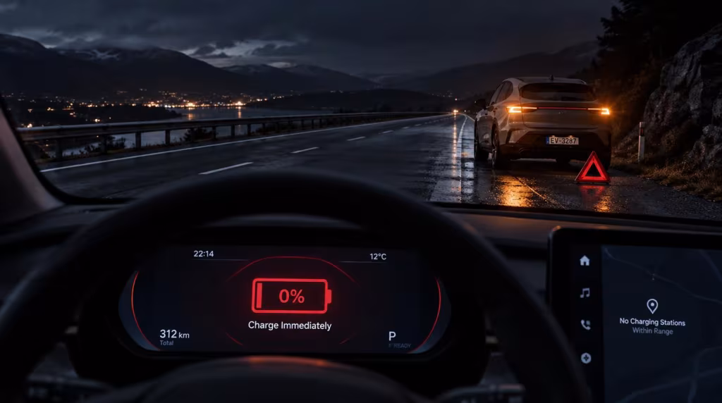 what happens if an electric car runs out of battery on the highway