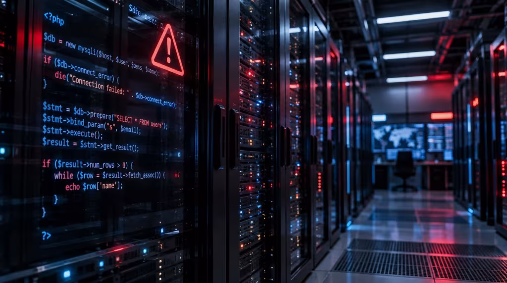PHP security vulnerability alert highlighting critical security patches for web servers.
